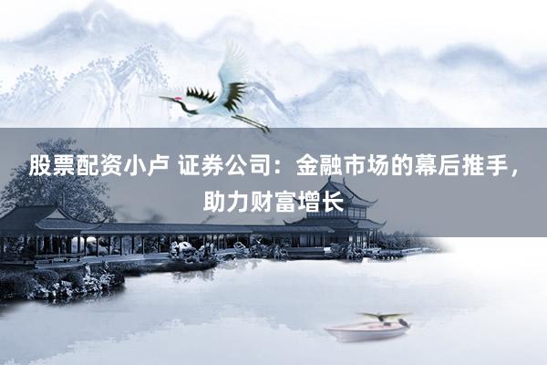股票配资小卢 证券公司：金融市场的幕后推手，助力财富增长